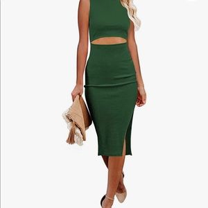Crew Neck Sleeveless Cutout Side Slit Knee Length Bodycon Midi Dress